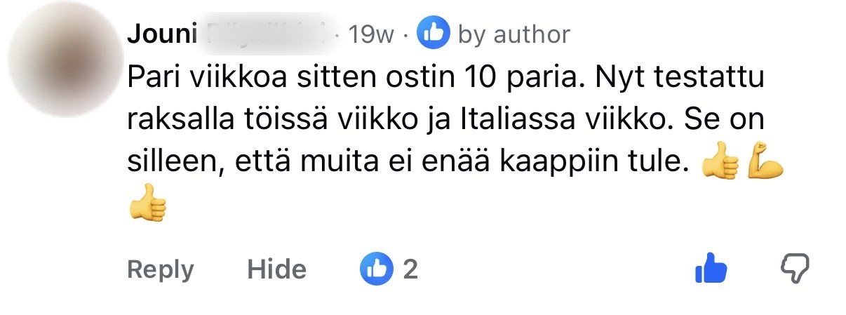 Asiakkaan Facebook-kommentti, sukunimi piilotettu