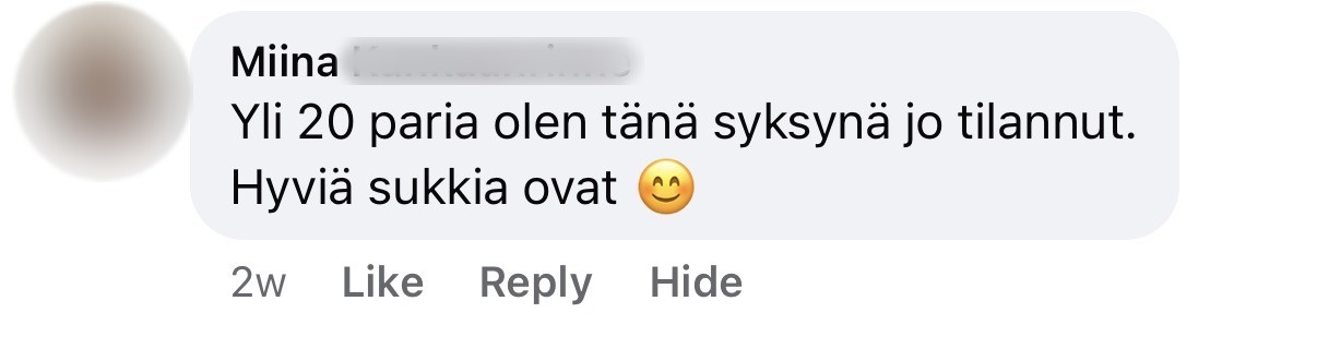 Asiakkaan Facebook-kommentti, sukunimi piilotettu