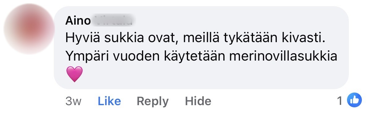 Asiakkaan Facebook-kommentti, sukunimi piilotettu