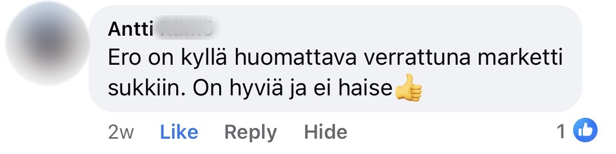 Asiakkaan Facebook-kommentti, sukunimi piilotettu