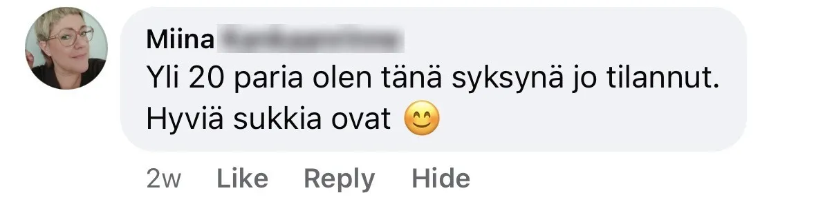 Miina: yli 20 paria olen tänä syksynä tilannut