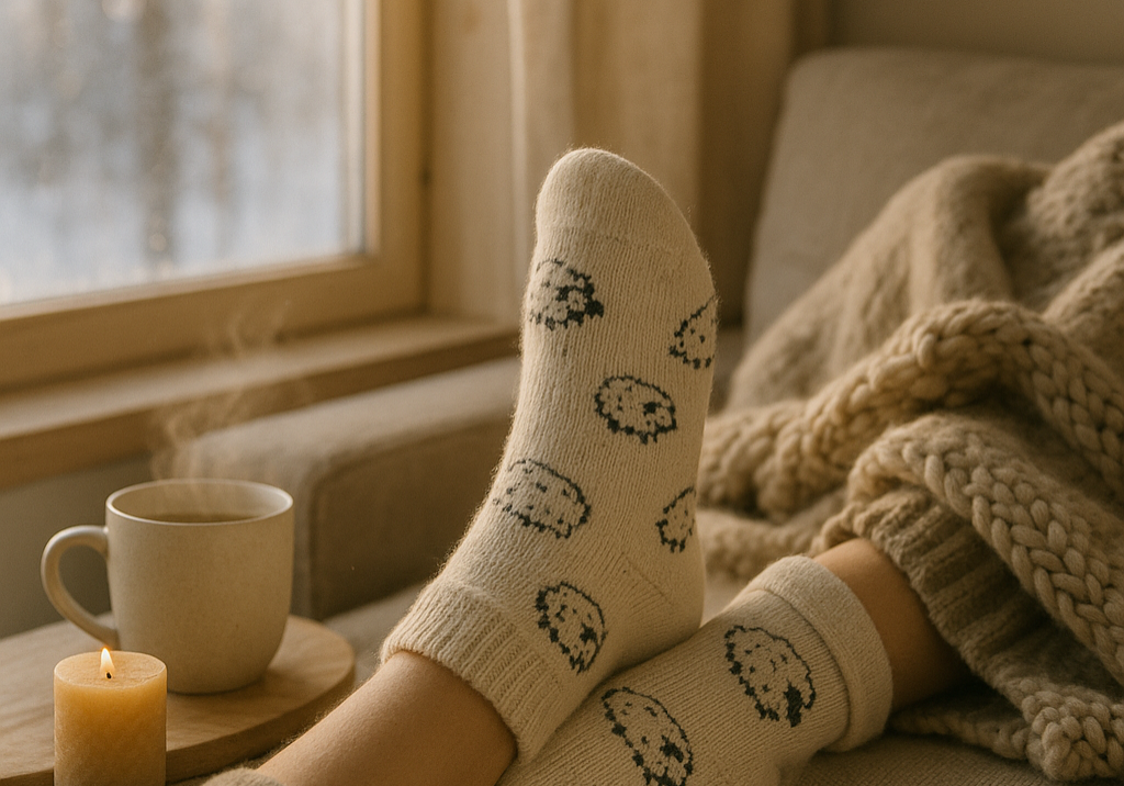 Lämmin talvinen hetki villasukissa